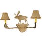 Meyda Lighting Lone Moose 27" 2-Light Antique Copper Wall Sconce With Beige Leather Fabric Shade
