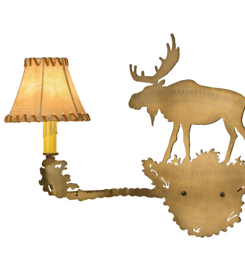 Meyda Lighting Lone Moose 27" 2-Light Antique Copper Wall Sconce With Beige Leather Fabric Shade