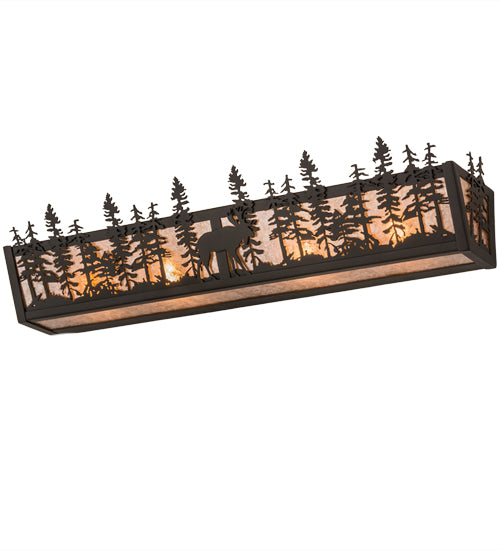 Meyda Lighting Lone Moose 30" 4-Light Oil Rubbed Bronze Vanity Light With Silver Mica Shade Glass