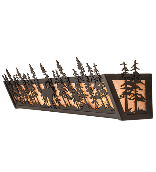 Meyda Lighting Lone Moose 30" 4-Light Oil Rubbed Bronze Vanity Light With Silver Mica Shade Glass