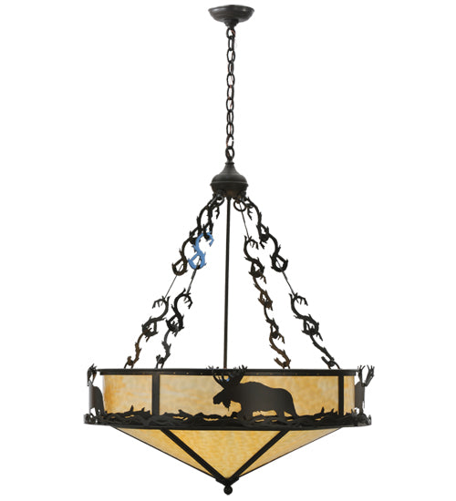 Meyda Lighting Lone Moose 31" 4-Light Timeless Bronze Inverted Pendant Light With Beige Art Shade Glass