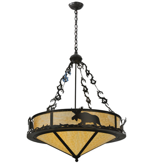 Meyda Lighting Lone Moose 31" 4-Light Timeless Bronze Inverted Pendant Light With Beige Art Shade Glass