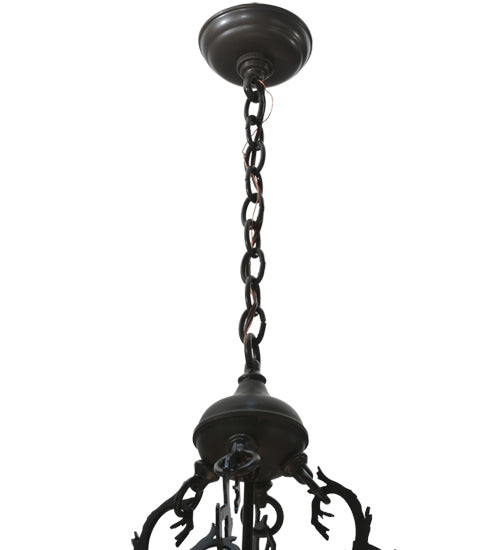 Meyda Lighting Lone Moose 31" 4-Light Timeless Bronze Inverted Pendant Light With Beige Art Shade Glass