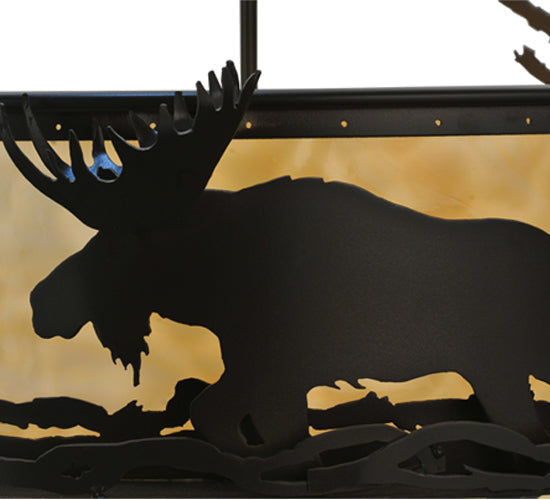Meyda Lighting Lone Moose 31" 4-Light Timeless Bronze Inverted Pendant Light With Beige Art Shade Glass