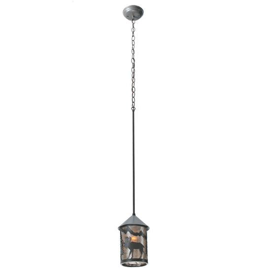 Meyda Lighting Lone Moose 6" Timeless Bronze Lantern Mini Pendant Light With Silver Mica Shade Glass