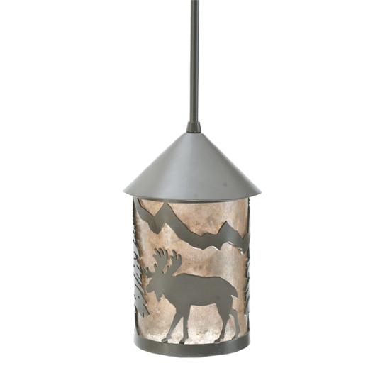 Meyda Lighting Lone Moose 6" Timeless Bronze Lantern Mini Pendant Light With Silver Mica Shade Glass