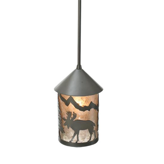 Meyda Lighting Lone Moose 6" Timeless Bronze Lantern Mini Pendant Light With Silver Mica Shade Glass