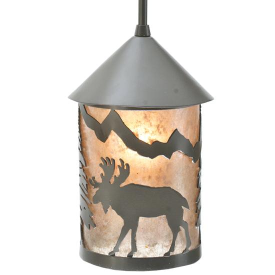 Meyda Lighting Lone Moose 6" Timeless Bronze Lantern Mini Pendant Light With Silver Mica Shade Glass