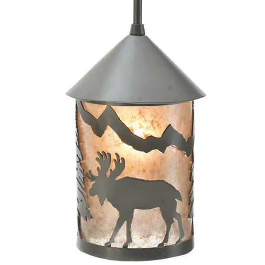 Meyda Lighting Lone Moose 6" Timeless Bronze Lantern Mini Pendant Light With Silver Mica Shade Glass