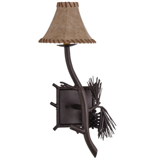 Meyda Lighting Lone Pine 10" Mahogany Bronze Right Wall Sconce With Brown Leather Shade