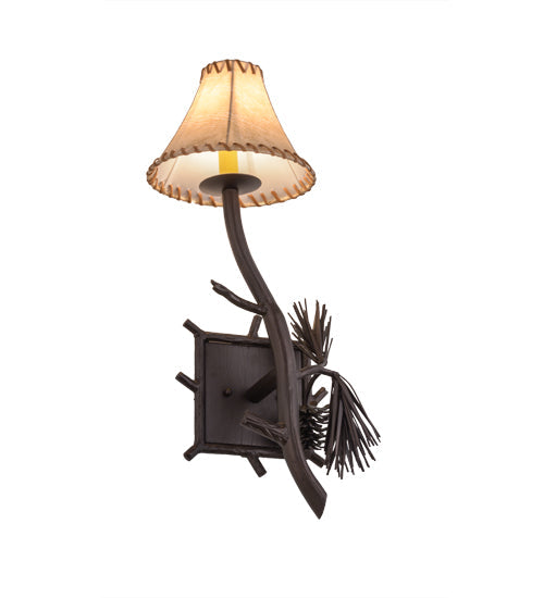Meyda Lighting Lone Pine 10" Mahogany Bronze Right Wall Sconce With Brown Leather Shade