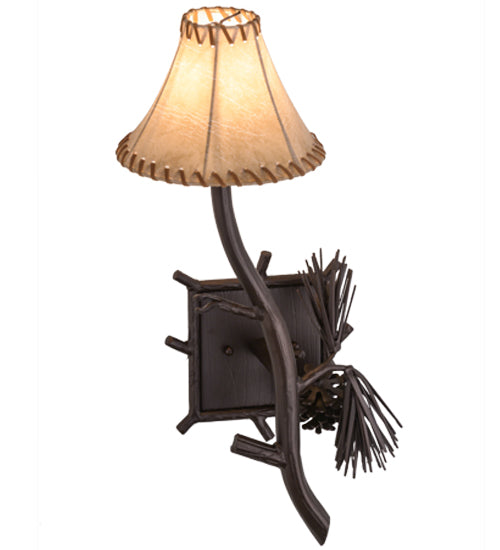 Meyda Lighting Lone Pine 10" Mahogany Bronze Right Wall Sconce With Brown Leather Shade