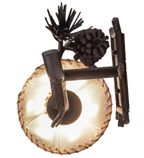 Meyda Lighting Lone Pine 10" Mahogany Bronze Right Wall Sconce With Brown Leather Shade