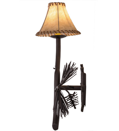 Meyda Lighting Lone Pine 10" Mahogany Bronze Right Wall Sconce With Brown Leather Shade