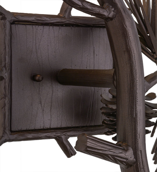 Meyda Lighting Lone Pine 10" Mahogany Bronze Right Wall Sconce With Brown Leather Shade