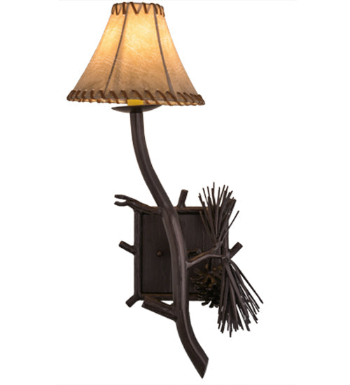 Meyda Lighting Lone Pine 10" Mahogany Bronze Right Wall Sconce With Brown Leather Shade