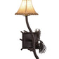Meyda Lighting Lone Pine 10" Mahogany Bronze Right Wall Sconce With Brown Leather Shade