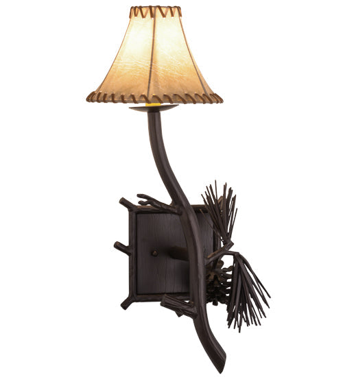 Meyda Lighting Lone Pine 10" Mahogany Bronze Right Wall Sconce With Brown Leather Shade
