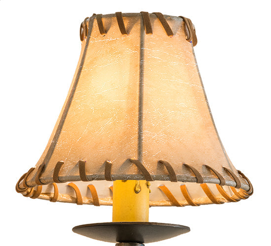 Meyda Lighting Lone Pine 12" 2-Light Antique Copper Left Wall Sconce With Beige Tan Faux Leather Shade