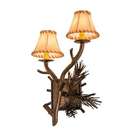 Meyda Lighting Lone Pine 12" 2-Light Antique Copper Left Wall Sconce With Beige Tan Faux Leather Shade