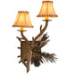 Meyda Lighting Lone Pine 12" 2-Light Antique Copper Left Wall Sconce With Beige Tan Faux Leather Shade