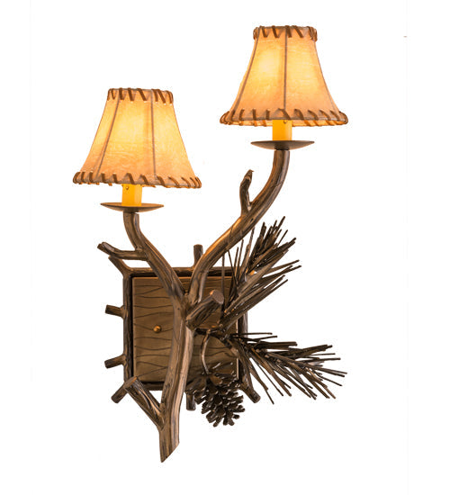 Meyda Lighting Lone Pine 12" 2-Light Antique Copper Left Wall Sconce With Beige Tan Faux Leather Shade