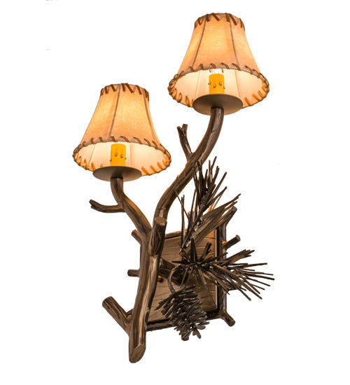 Meyda Lighting Lone Pine 12" 2-Light Antique Copper Left Wall Sconce With Beige Tan Faux Leather Shade