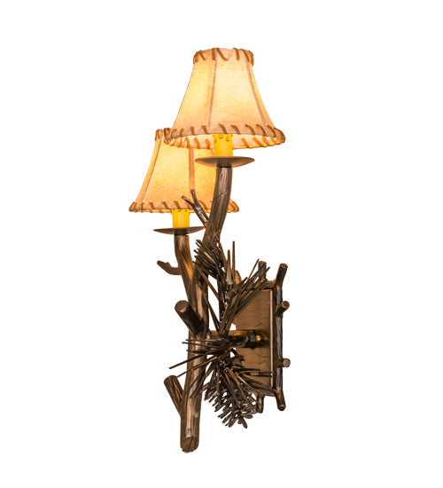 Meyda Lighting Lone Pine 12" 2-Light Antique Copper Left Wall Sconce With Beige Tan Faux Leather Shade