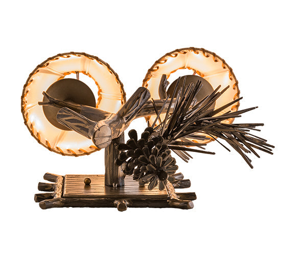 Meyda Lighting Lone Pine 12" 2-Light Antique Copper Left Wall Sconce With Beige Tan Faux Leather Shade
