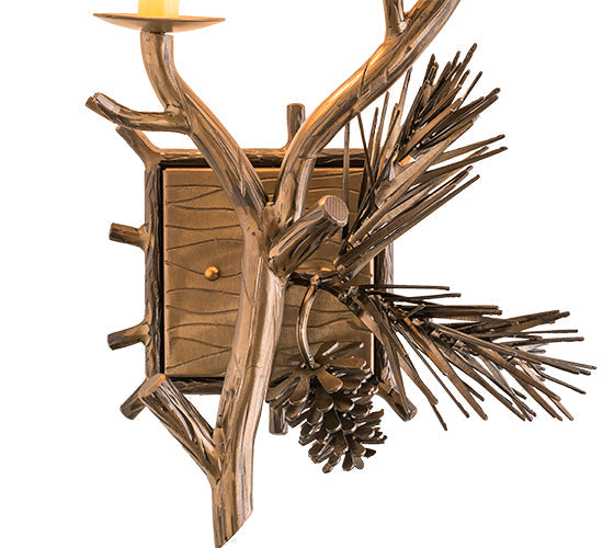 Meyda Lighting Lone Pine 12" 2-Light Antique Copper Left Wall Sconce With Beige Tan Faux Leather Shade