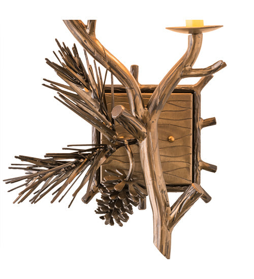 Meyda Lighting Lone Pine 12" 2-Light Antique Copper Right Wall Sconce With Beige Tan Faux Leather Shade