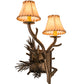Meyda Lighting Lone Pine 12" 2-Light Antique Copper Right Wall Sconce With Beige Tan Faux Leather Shade