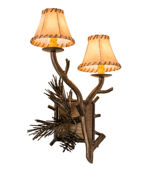 Meyda Lighting Lone Pine 12" 2-Light Antique Copper Right Wall Sconce With Beige Tan Faux Leather Shade