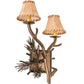 Meyda Lighting Lone Pine 12" 2-Light Antique Copper Right Wall Sconce With Beige Tan Faux Leather Shade