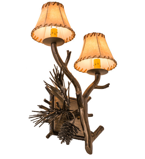 Meyda Lighting Lone Pine 12" 2-Light Antique Copper Right Wall Sconce With Beige Tan Faux Leather Shade