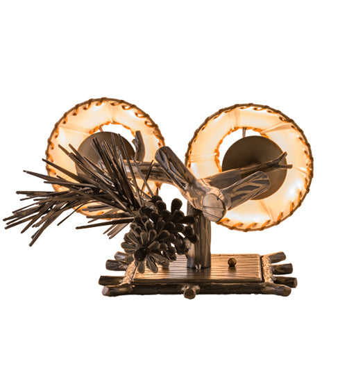 Meyda Lighting Lone Pine 12" 2-Light Antique Copper Right Wall Sconce With Beige Tan Faux Leather Shade