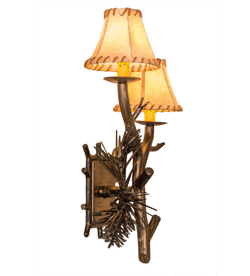 Meyda Lighting Lone Pine 12" 2-Light Antique Copper Right Wall Sconce With Beige Tan Faux Leather Shade