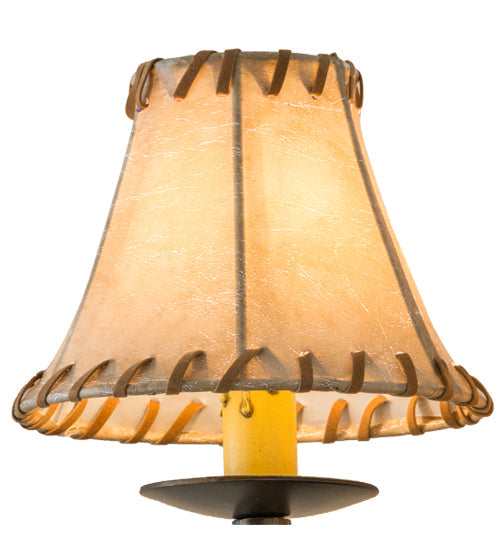 Meyda Lighting Lone Pine 12" 2-Light Antique Copper Right Wall Sconce With Beige Tan Faux Leather Shade