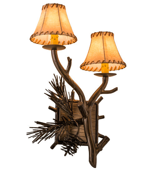 Meyda Lighting Lone Pine 12" 2-Light Antique Copper Right Wall Sconce With Beige Tan Faux Leather Shade