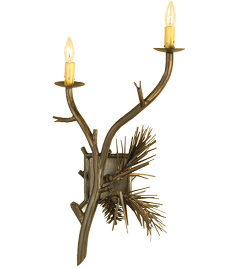 Meyda Lighting Lone Pine 13" 2-Light Antique Copper Wall Sconce With Ivory Faux Candlelight