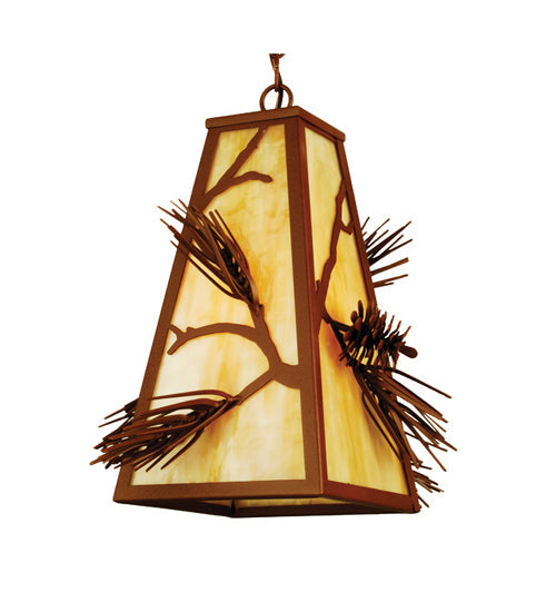 Meyda Lighting Lone Pine 13" Rust Mini Pendant Light With Beige Shade Glass
