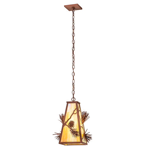 Meyda Lighting Lone Pine 13" Rust Pendant Light With Beige Iridescent Shade Glass