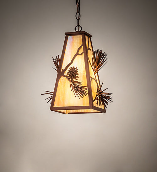 Meyda Lighting Lone Pine 13" Rust Pendant Light With Beige Iridescent Shade Glass