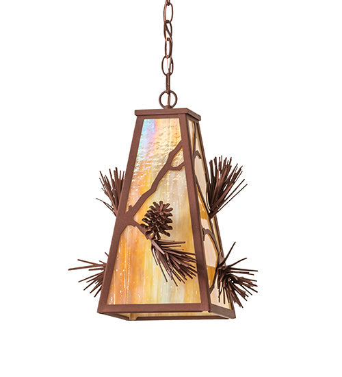 Meyda Lighting Lone Pine 13" Rust Pendant Light With Beige Iridescent Shade Glass