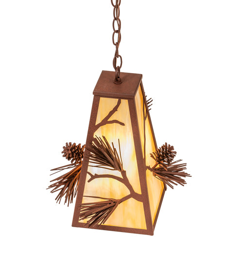 Meyda Lighting Lone Pine 13" Rust Pendant Light With Beige Iridescent Shade Glass
