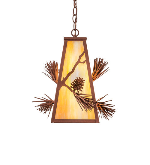 Meyda Lighting Lone Pine 13" Rust Pendant Light With Beige Iridescent Shade Glass