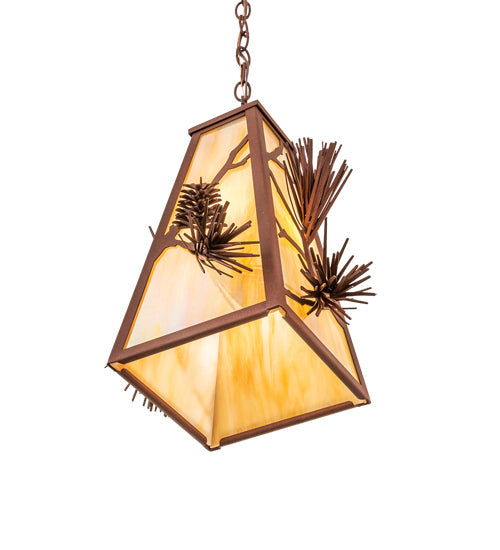 Meyda Lighting Lone Pine 13" Rust Pendant Light With Beige Iridescent Shade Glass