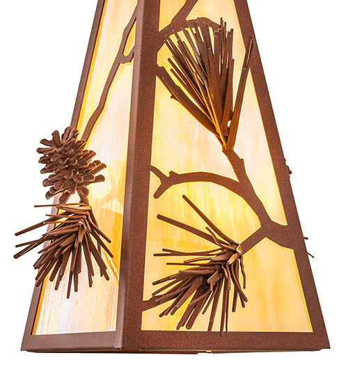 Meyda Lighting Lone Pine 13" Rust Pendant Light With Beige Iridescent Shade Glass