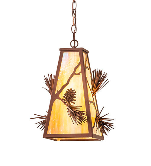 Meyda Lighting Lone Pine 13" Rust Pendant Light With Beige Iridescent Shade Glass