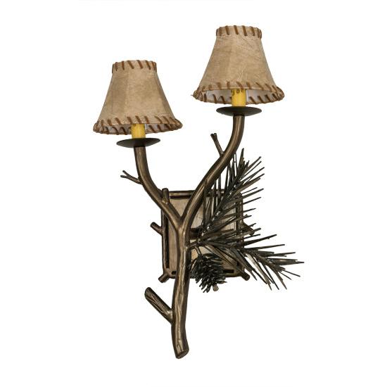 Meyda Lighting Lone Pine 15" 2-Light Antique Copper Wall Sconce With Beige Fabric Shade